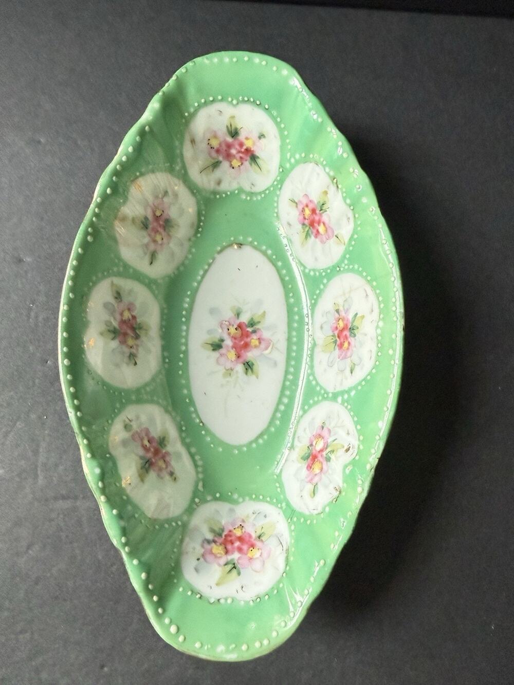 Vintage Celery Relish Dish Floral Handpainted China Cottagecore Oval Victorian